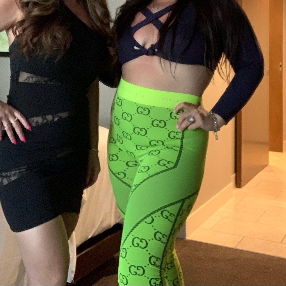 GUCCI Straight Leg Stretch Pant 2022 Collection Neon Green Dark Blue Pink Sz. M - Picture 7 of 7
